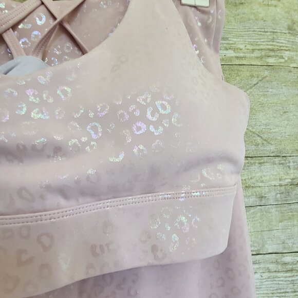 EUC Zyia Sports Bra and Leggings Pink Leopard - XL Bra, Size 12 Leggings - Picture 4 of 7